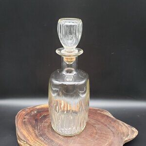 Vintage Clear Glass Liquor Decanter w Stopper Ribbed Design 10.25”